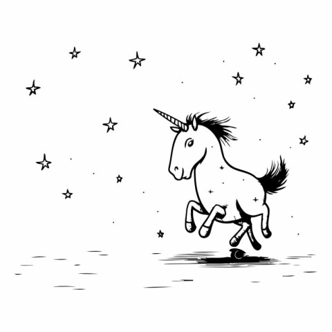 Unicorn running in the starry sky.