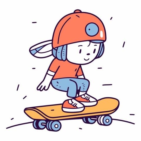 Vector illustration of a boy in a helmet riding a skateboard.