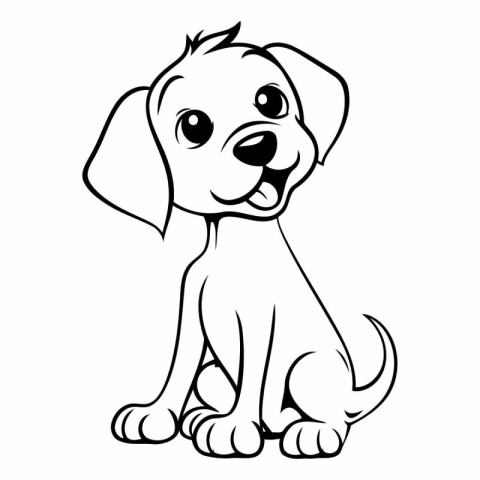 Black and White Cartoon Illustration of Cute Puppy Dog for Color