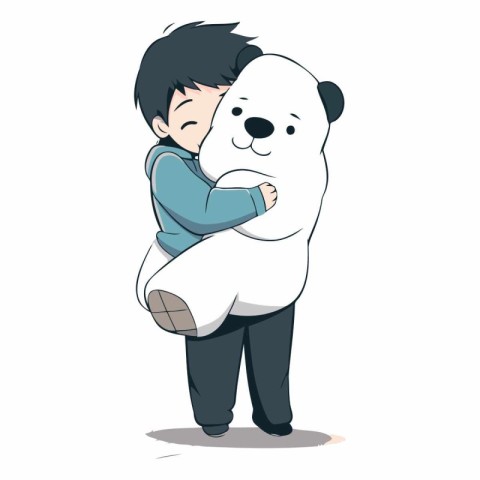 Illustration of a little boy hugging a polar bear