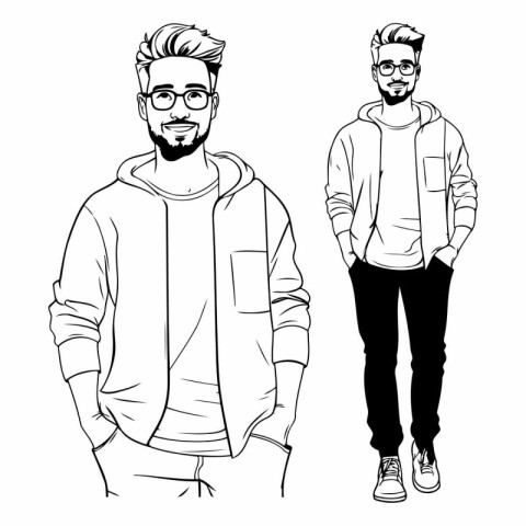 young men with beard and casual clothes cartoon vector illustrat