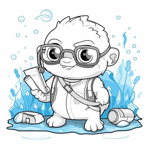 Illustration of a Cute Cartoon Polar Bear Wearing Glasses and Di