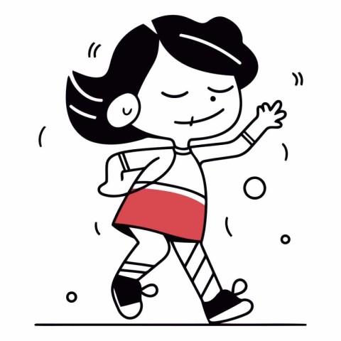 Cute little girl dancing in doodle style.