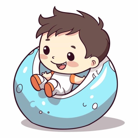 Cute little boy playing in inflatable ring.