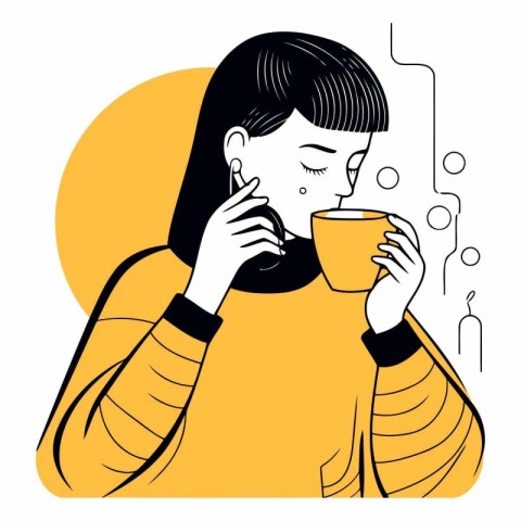 Girl with a cup of coffee in flat style.