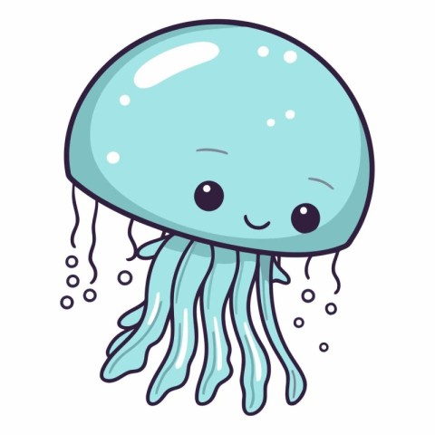 Cute cartoon blue jellyfish on white background.