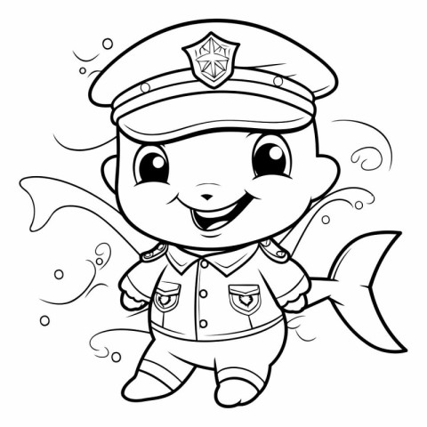 Coloring Page Outline Of Cute Cartoon Policeman Character Colori