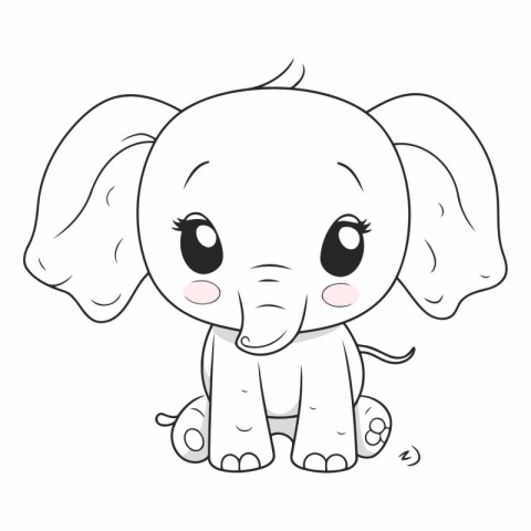 Cute cartoon baby elephant for coloring book or page.