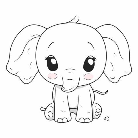 Cute cartoon baby elephant for coloring book or page.