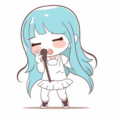 Cute little girl singing karaoke with microphone.