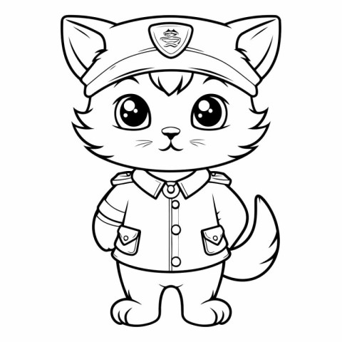 Coloring Page Outline Of Cute Cartoon Cat Police Officer Charact