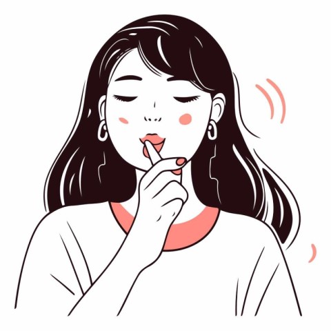 Illustration of a young woman making silence gesture with her fi