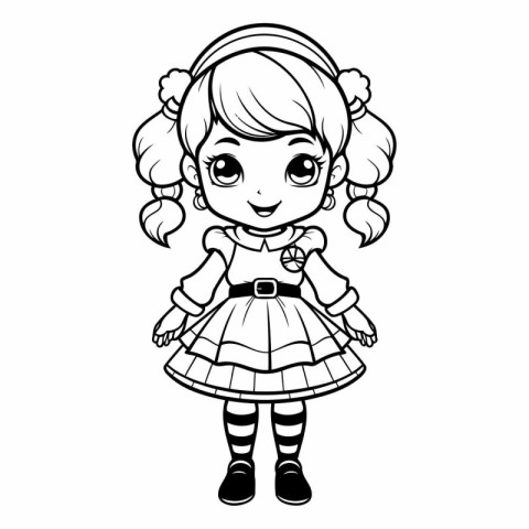 Cute little girl in a dress for coloring book