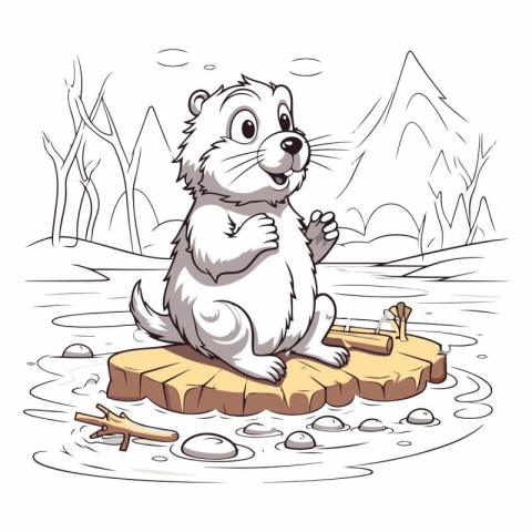 Cute hamster sitting on a stump in the forest.