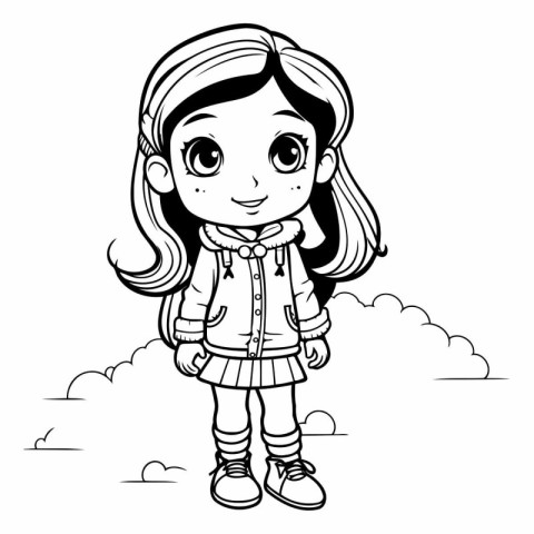 Coloring Page Outline Of a Cute Little Girl Cartoon Character