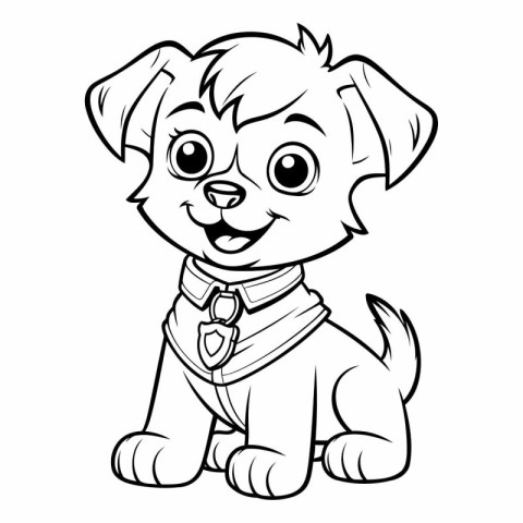 Black and White Cartoon Illustration of Cute Puppy Dog Character