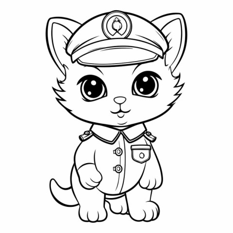 Coloring Page Outline Of Cute Cartoon Police Cat Coloring Book