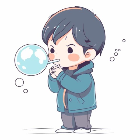 Illustration of a Kid Boy Blowing a Soap Bubbles