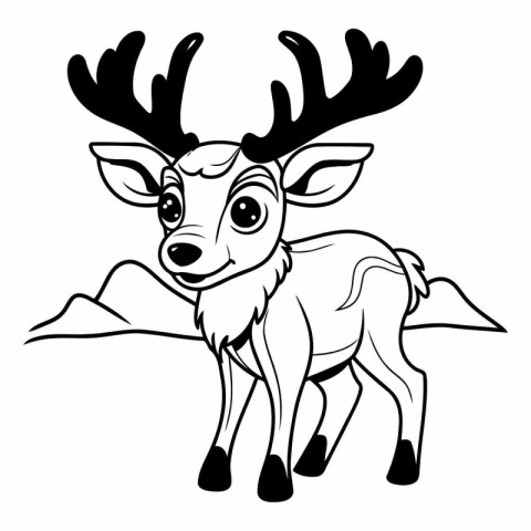 Black and White Cartoon Illustration of Deer Animal for Coloring