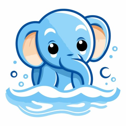 Cute blue baby elephant swimming in the sea.