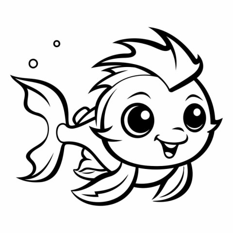 Black and White Cartoon Illustration of Cute Fish Animal Charact