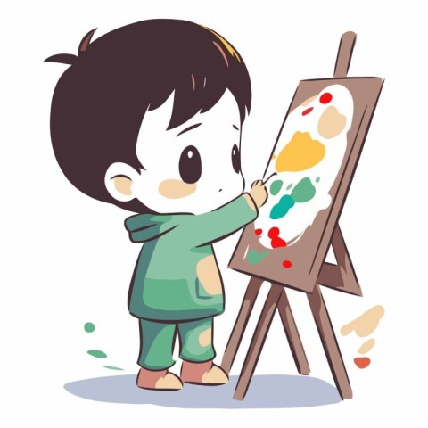 Boy painting on easel. Cute cartoon illustration. Vector.