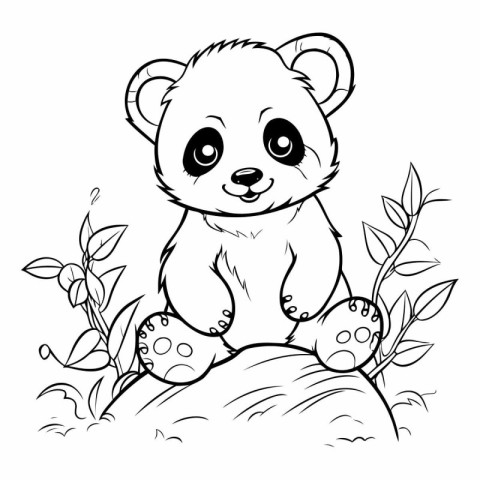 Coloring book for children: cute panda sitting on a rock