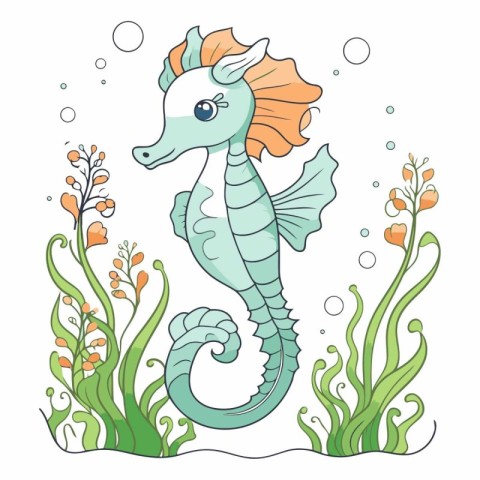 Cute cartoon seahorse under the sea.