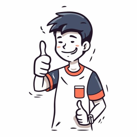 Smiling boy with thumb up in cartoon style.