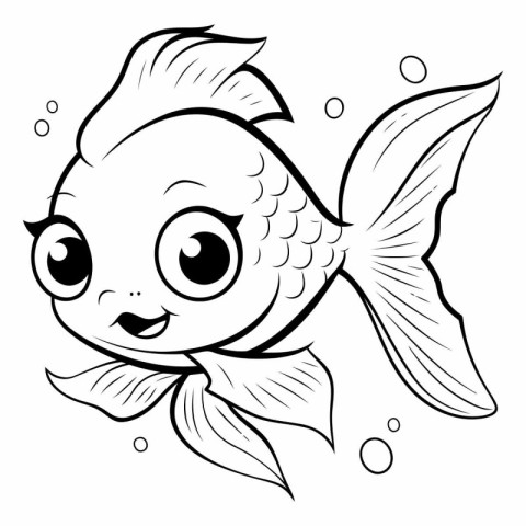 Coloring Page Outline Of a cute cartoon fish.