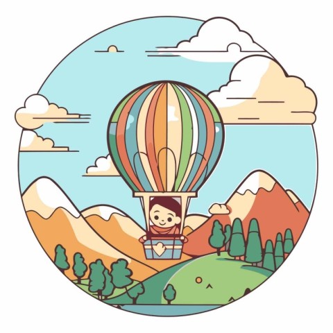 cute little boy in hot air balloon cartoon vector illustration g