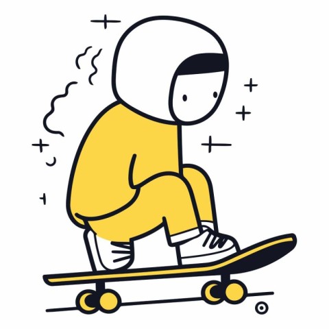 Vector illustration of a boy riding a skateboard on a white back