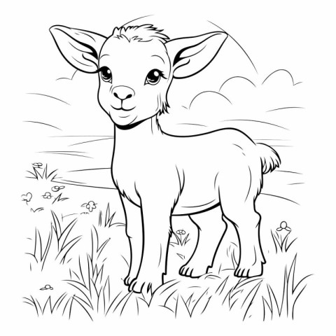 Cartoon Illustration of Cute Baby Deer Animal for Coloring Book