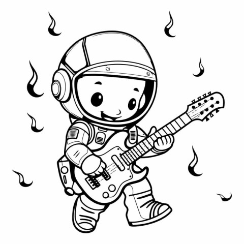 Illustration of a Cute Cartoon Astronaut Playing an Electric Gui