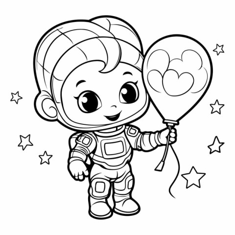 Cute astronaut with balloon. Coloring book for children.