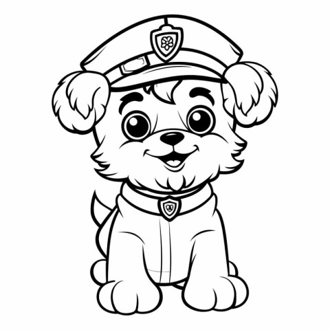 Black and White Cartoon Illustration of Cute Puppy Police Dog Co