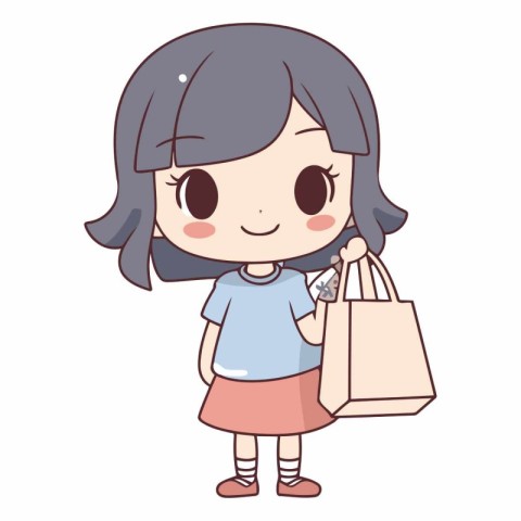 cute little girl with shopping bag cartoon vector illustration g