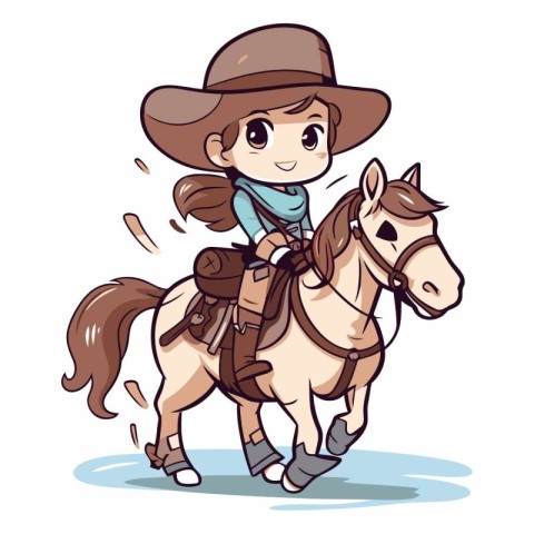 Illustration of a Cute Little Cowboy Girl Riding a Horse.