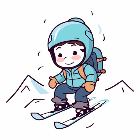 Illustration of a boy skiing in the mountains.