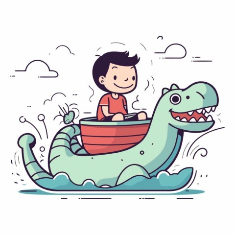 Cute little boy riding a crocodile boat.