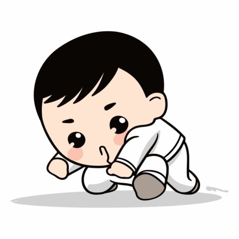 Baby Boy Sitting on Floor - Cute Kid Cartoon Vector Illustration