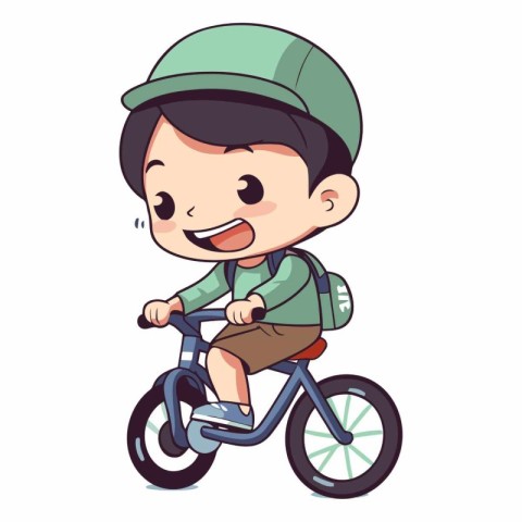 Boy riding a bike vector illustration. Cartoon boy riding a bike