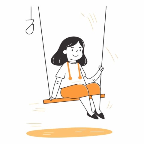 Girl swinging on a swing in flat cartoon style.