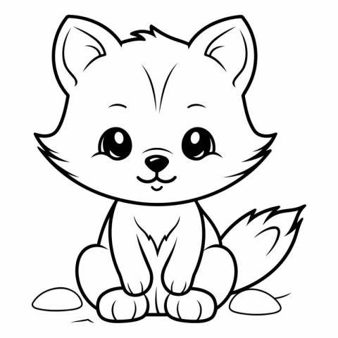 Black and White Cartoon Illustration of Cute Fox Animal Characte