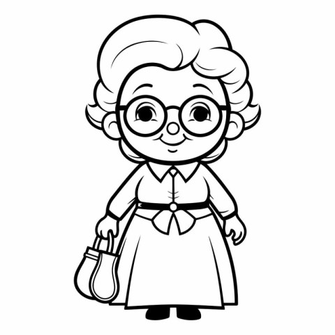 Grandmother with a bag. Coloring book for children.