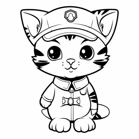 Black and White Cartoon Illustration of Cute Baby Tiger Sailor C
