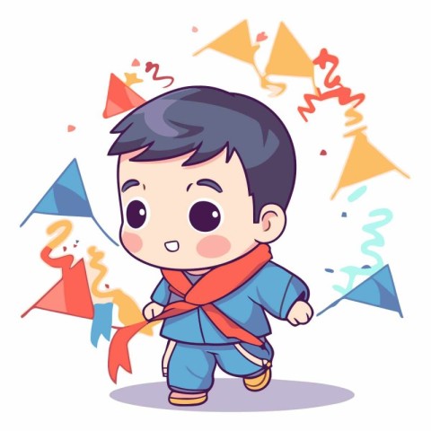 Cute little boy with kite and confetti.