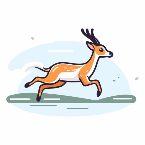 Running deer in doodle style on white background.