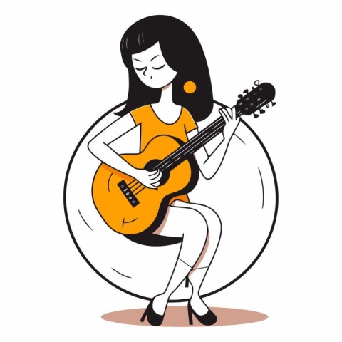 Girl playing guitar on white background. Isolated.