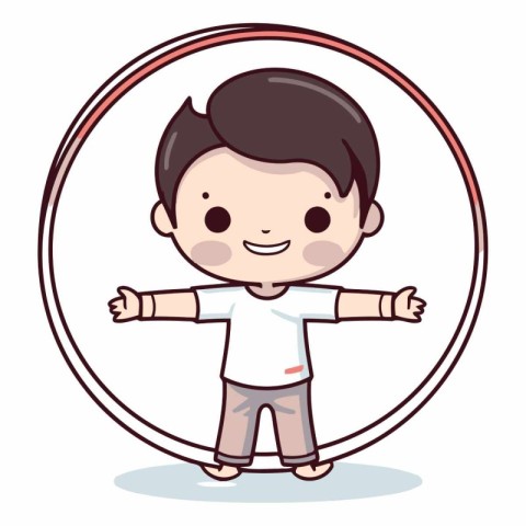 Cute boy cartoon in round frame of a cute boy.